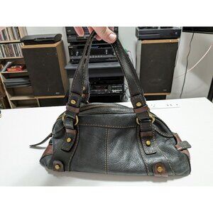 Fossil Black Brown Pebble Leather Satchel Hand Bag Double Handle